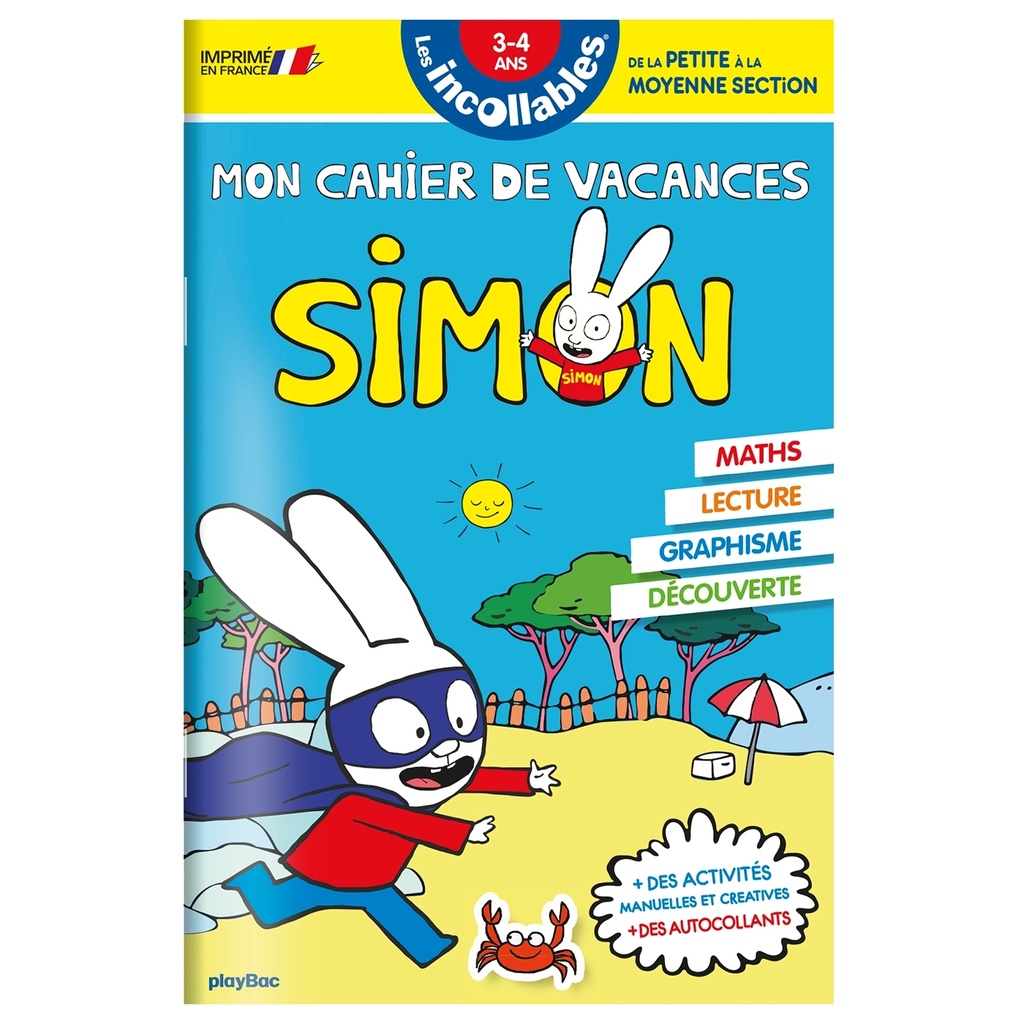 [9782809666014] Cahier de vacances 2026 Simon - Les incollables - Petite Section à Moyenne Section - 3/4 ans