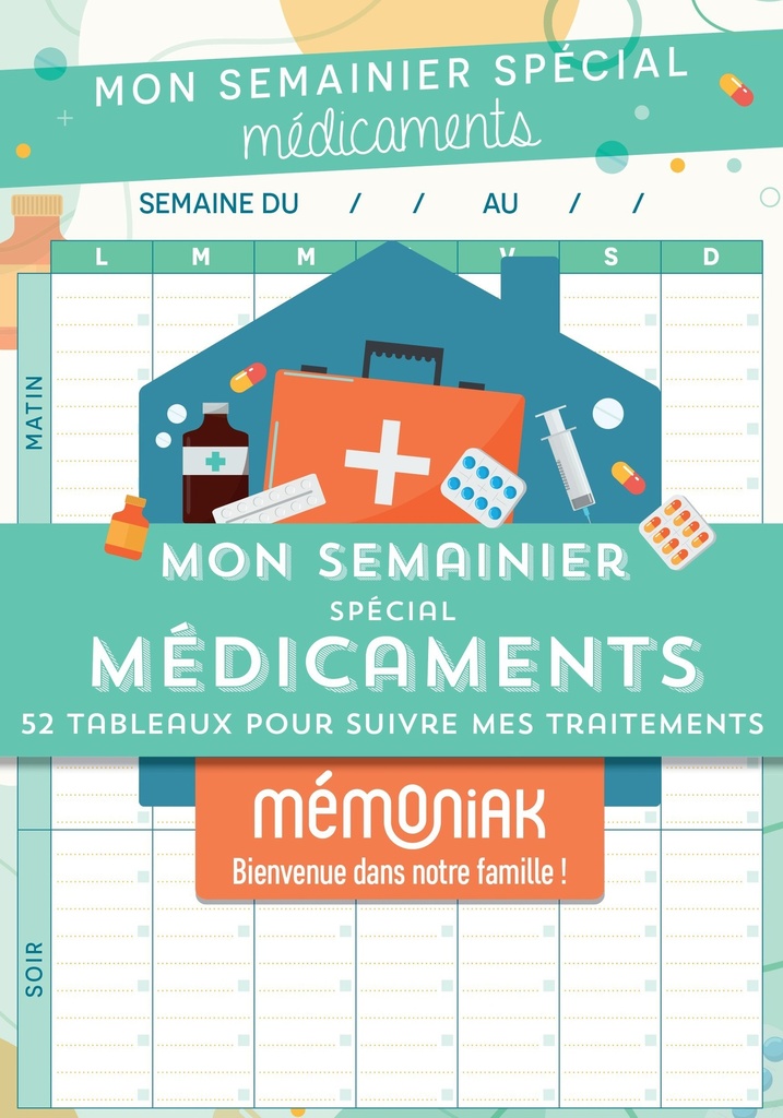 [9782383820277] Mon semainier spécial médicaments - 52 tableaux pour suivre mes traitements Mémoniak - bloc aimanté à compléter