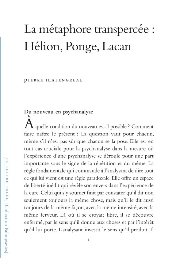 [9782873176372] La métaphore transpercée: Hélion, Ponge, Lacan