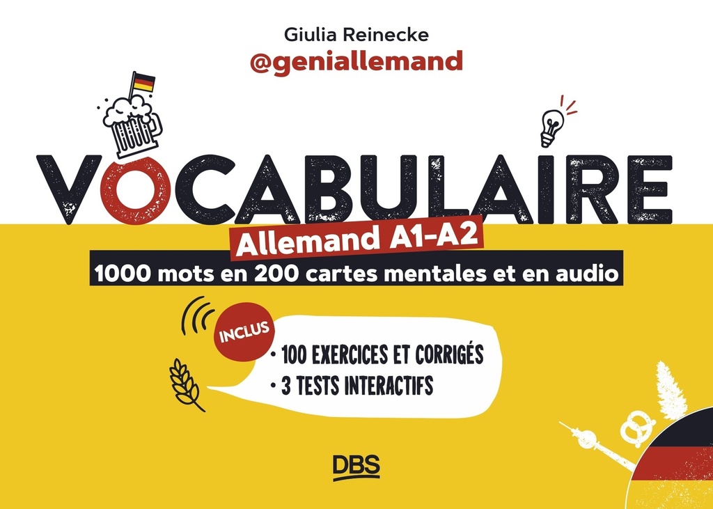 [9782807368385] Vocabulaire allemand A1-A2 en 1000 mots, 200 cartes mentales et en audio avec geniallemand