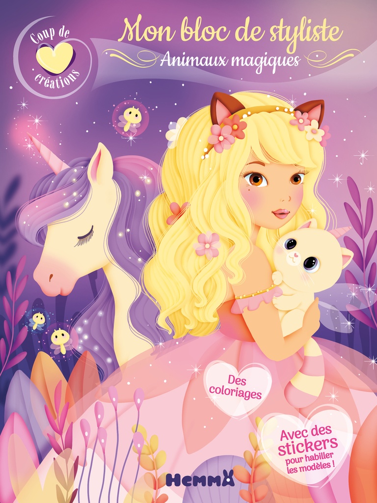 [9782508061790] Coup de coeur créations - Mon bloc de styliste - Animaux magiques - Des coloriages - Avec des stickers pour habiller les modèles !