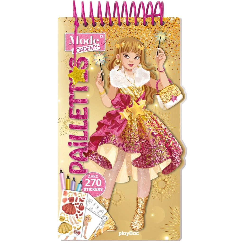 [9782809694215] Carnet créatif Mode Academy Paillettes (avec un bracelet)