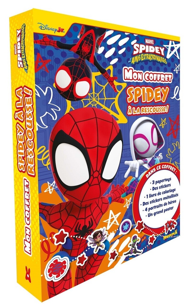 [9782508062254] Spidey et ses amis extraordinaires - Mon coffret Spidey - À la rescousse ! - Dans ce coffret: 3 papertoys, des stickers, 1 livre de coloriage, des stickers métallisés, 4 portraits de héros, un grand poster