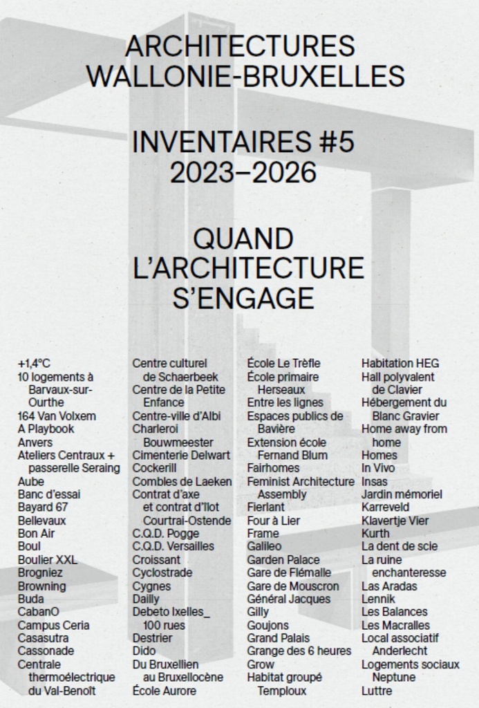 [9782930705552] ARCHITECTURES WALLONIE-BRUXELLES INVENTAIRES #5 2023-2026 : QUAND L'ARCHITECTURE S'ENGAGE