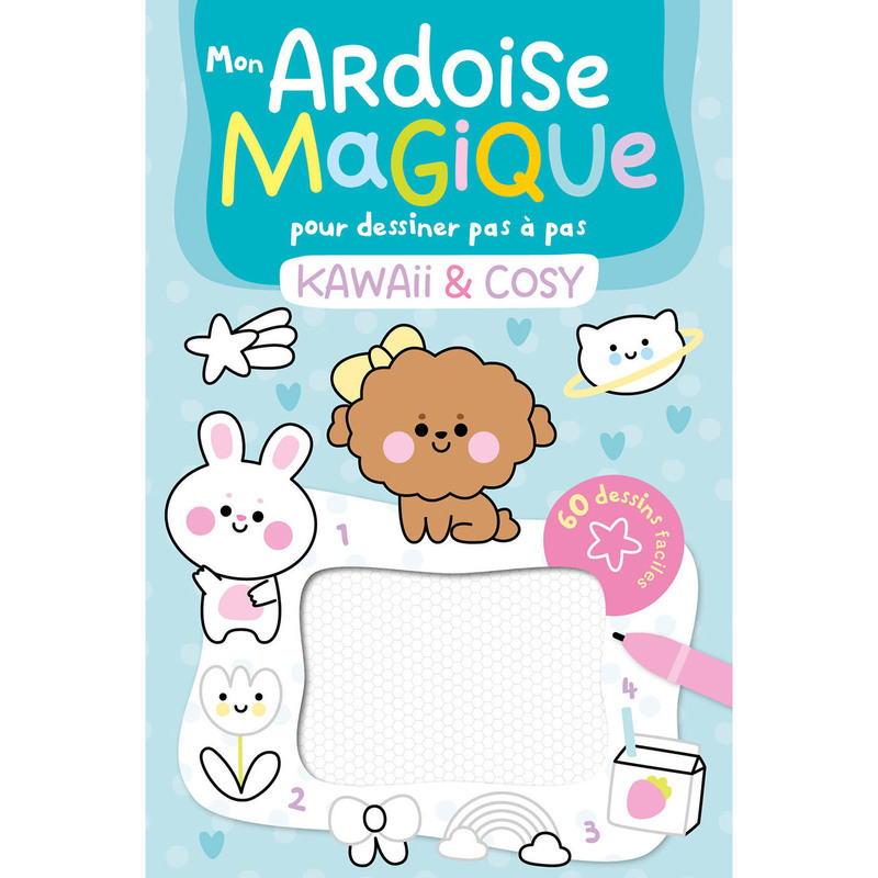 [9782384536726] Mon ardoise magique pour dessiner pas à pas - kawaii & cosy - 60 dessins faciles